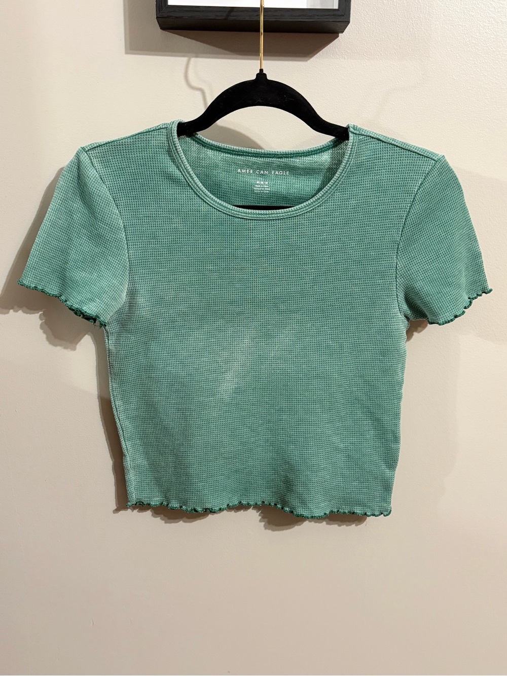American Eagle Outfitters Mint Green Waffled Crop Tee